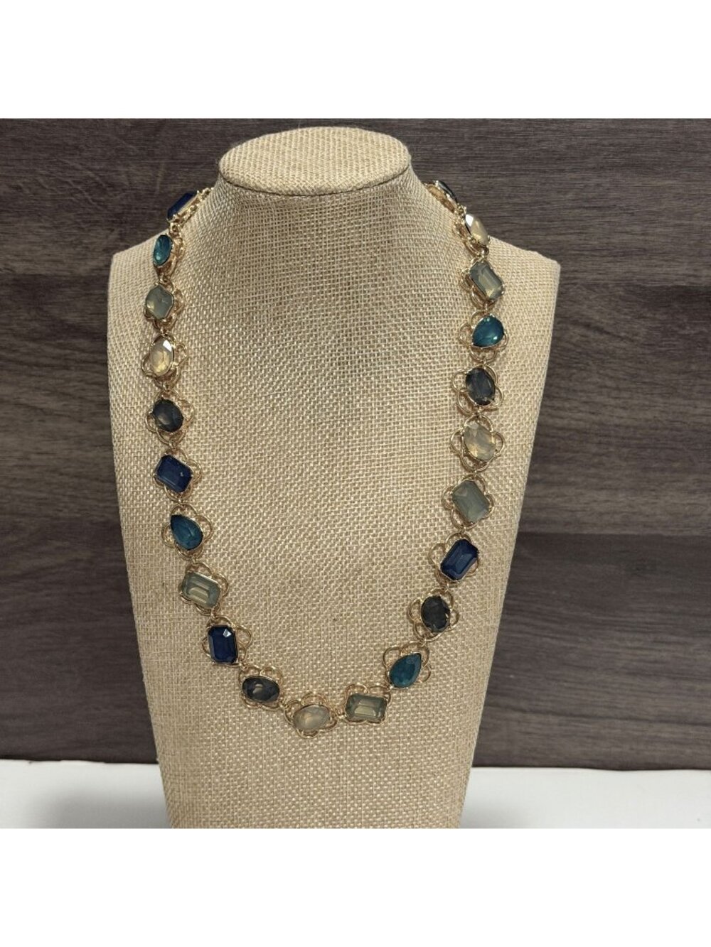 Talbots Multicolor Mixed Faux Gem Gold Tone Statement Fashion Necklace 18"